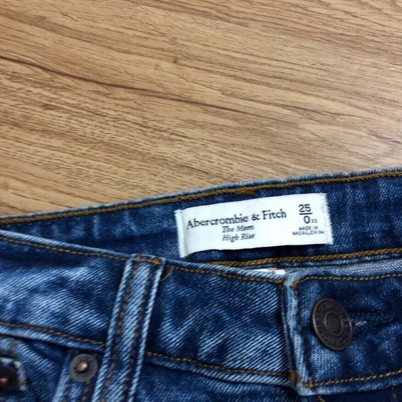 Abercrombie & Fitch The Mom High Rise Jeans 25 Raw Blue Medium Vintage Retro - Picture 7 of 10